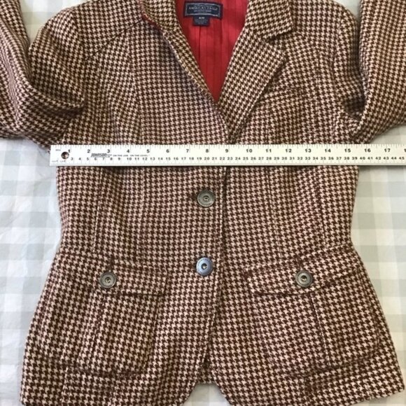 HOUNDSTOOTH Tweed blazer wool American Eagle outfitters ecru brown medium sefia - Picture 13 of 14